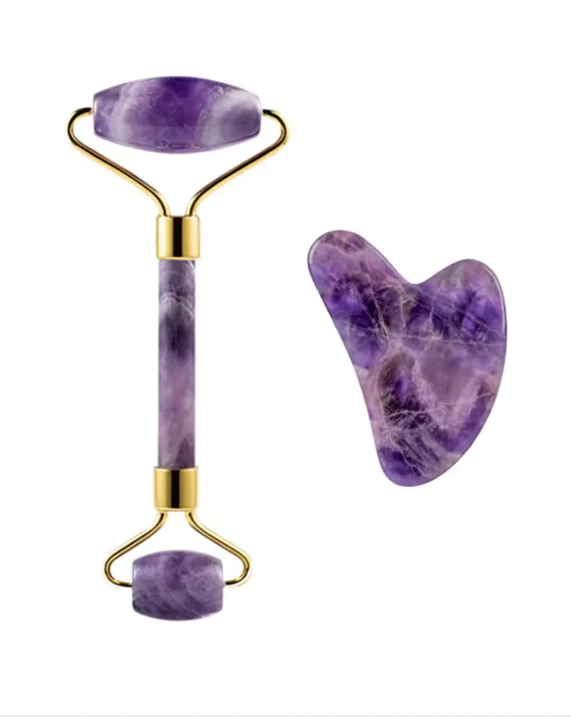 Quiet Stone Ritual — Amethyst Roller + Gua Sha Set